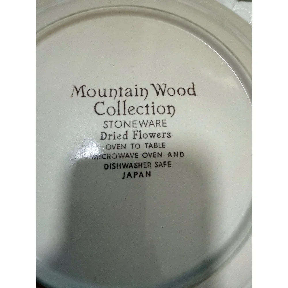 Mountain Wood Collection Dinner Plates 10.5in Brown White Dried Flowers Stonewar